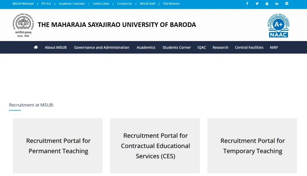 MSU Baroda Faculty Recruitment 2026 Recruit