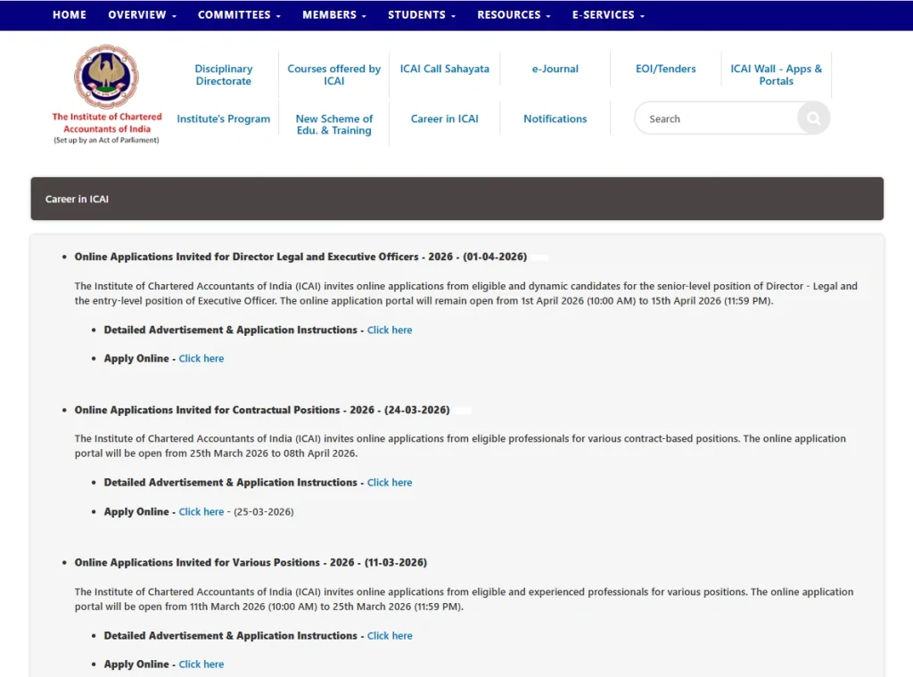 DGQA Recruitment 2026 ICAI Executive Officer Recruitment 2026 Adv