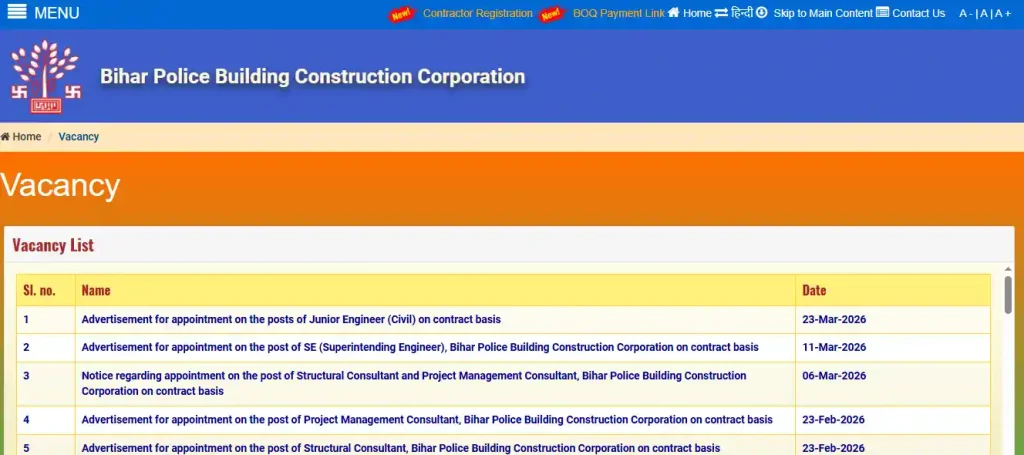 Bihar Police JE Vacancy 2026 Notification link for Bihar Police JE Vacancy 2026