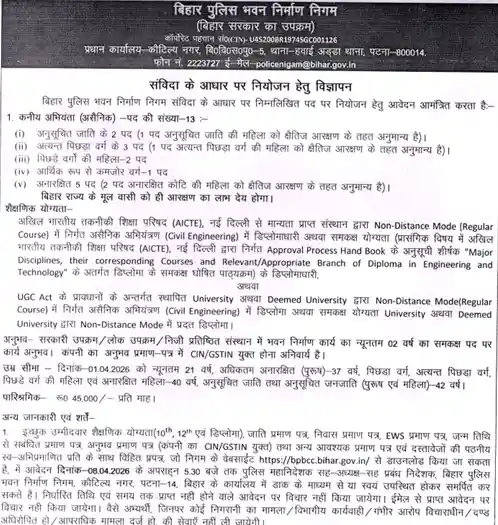 Notification image of Bihar Police JE Vacancy 2026