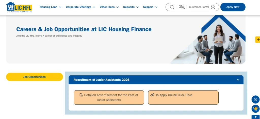 Apply option for LIC HFL Junior Assistant Recruitment 2026