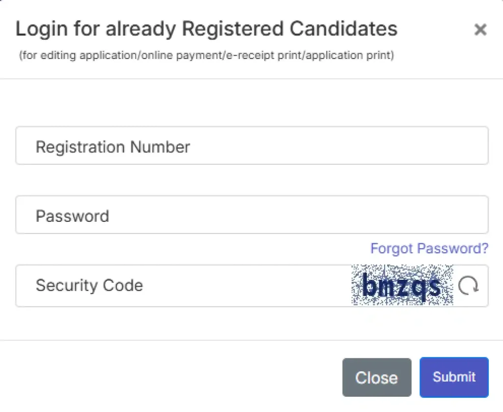 Login form for LIC HFL Junior Assistant Recruitment 2026