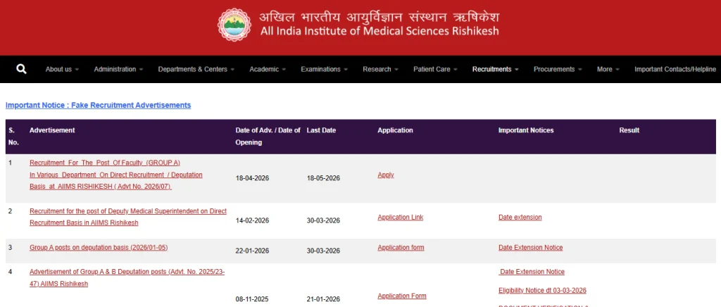AIIMS Rishikesh Faculty Recruitment 2026 Apply option for AIIMS Rishikesh Faculty Recruitment 2026