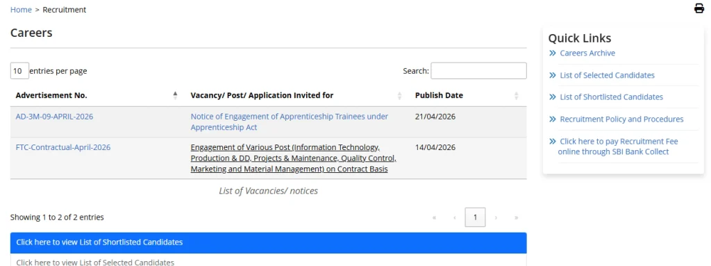 Careers section for ALIMCO Apprentice Recruitment 2026