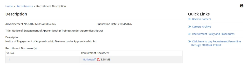 Notification download link for ALIMCO Apprentice Recruitment 2026