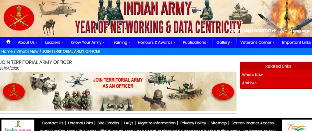 Apply option for Territorial Army Officer Recruitment 2026