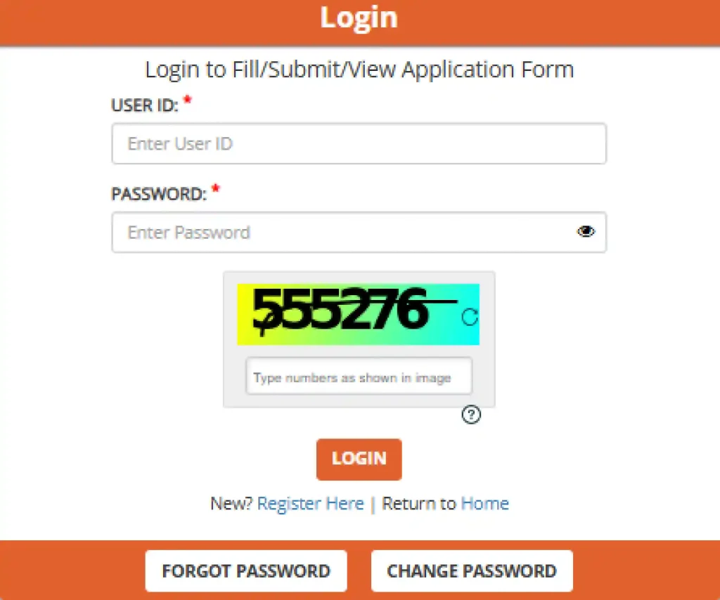 Login form for Territorial Army Officer Recruitment 2026