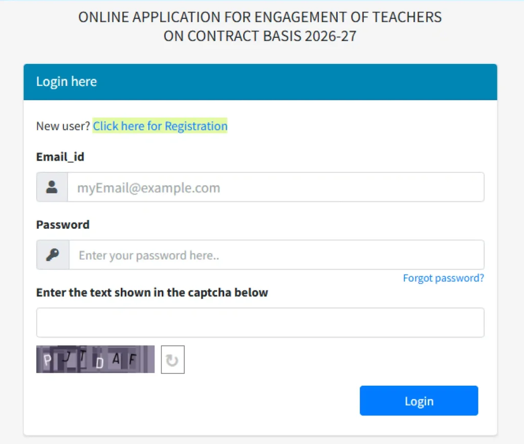 Login form and registration option for NVS Bhopal Recruitment 2026
