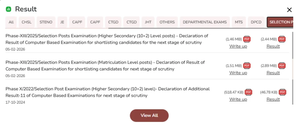 Cut Off link for SSC Selection Post Phase 14 Cut Off 2026