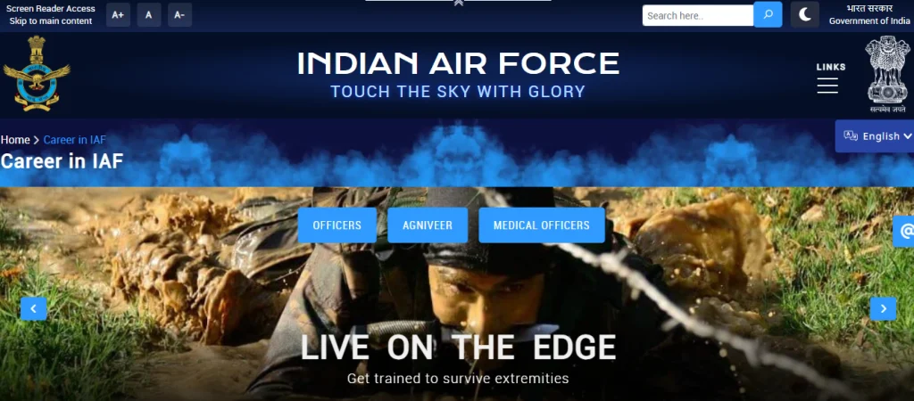 Indian Air Forece Website homepage Indian Air Force IAF Group C Civilian Recruitment 2026