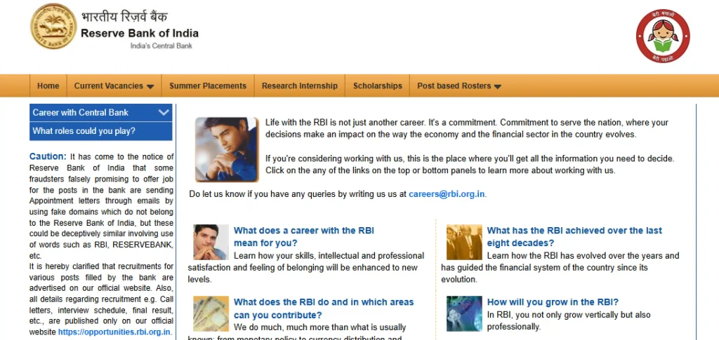 Vacancy option for RBI Officers Grade B Recruitment 2026