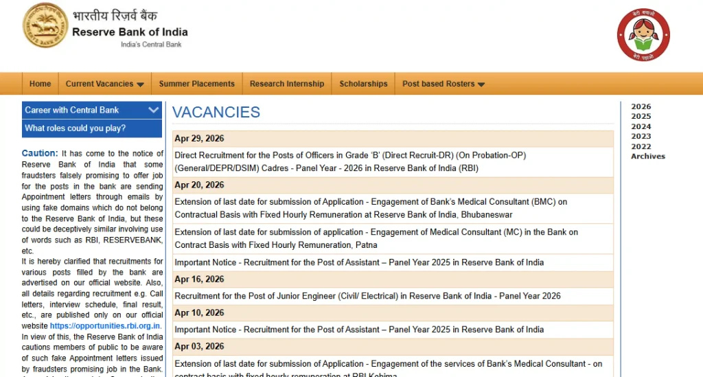Post Option for RBI Officers Grade B Recruitment 2026