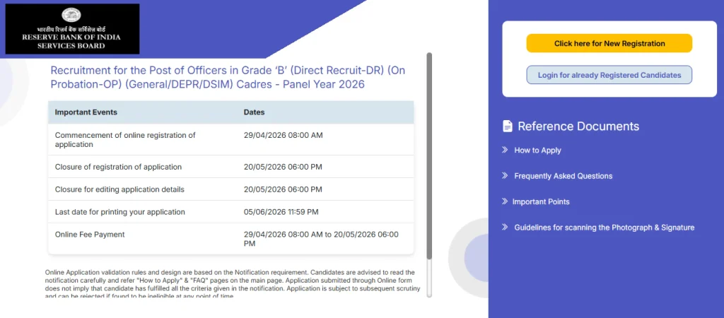 IBPS Website for RBI Officers Grade B Recruitment 2026