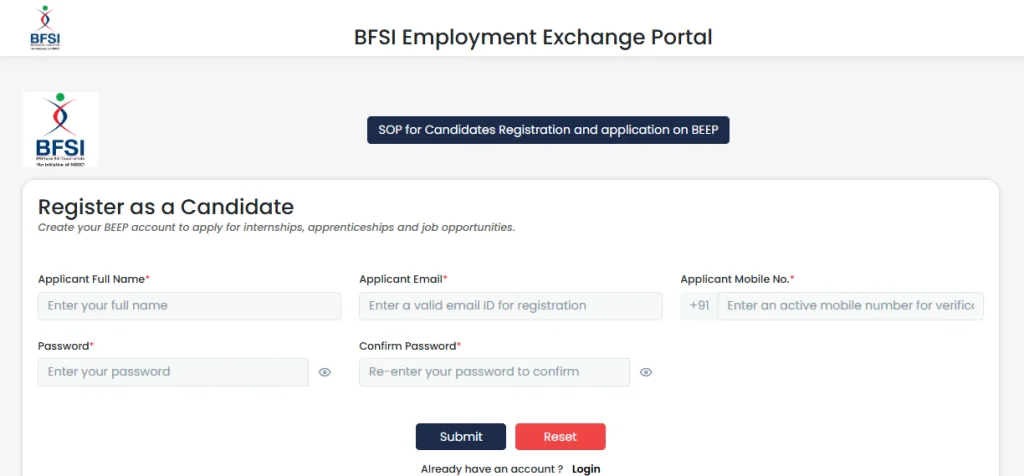 BFSI website registration form image of Union Bank of India Apprentice Recruitment 2026