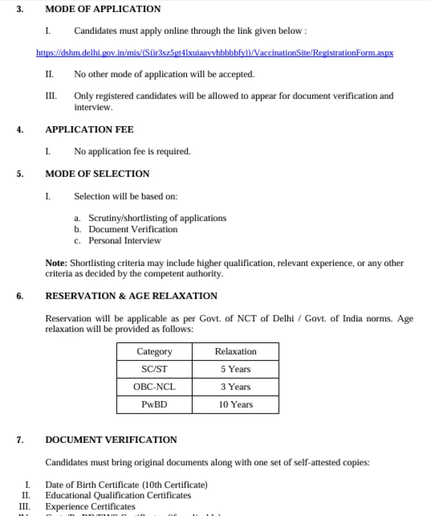 Apply link for Delhi DSHM Recruitment 2026