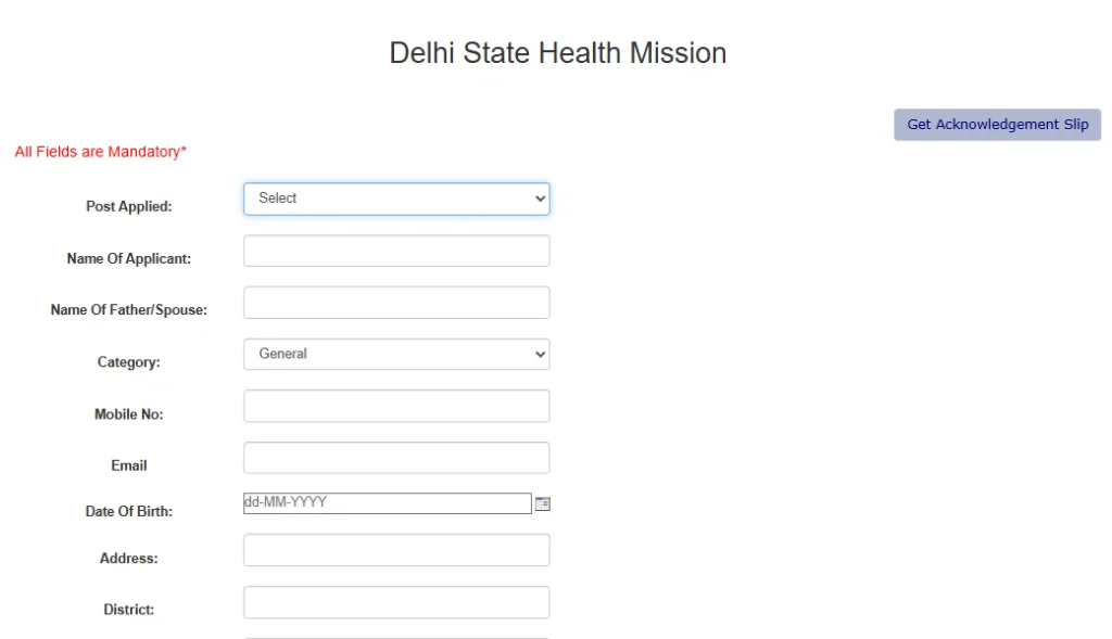 Apply form for Delhi DSHM Recruitment 2026