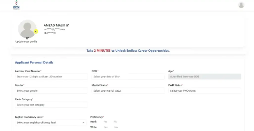 Form oprn for Bank of India Apprentice Recruitment 2026