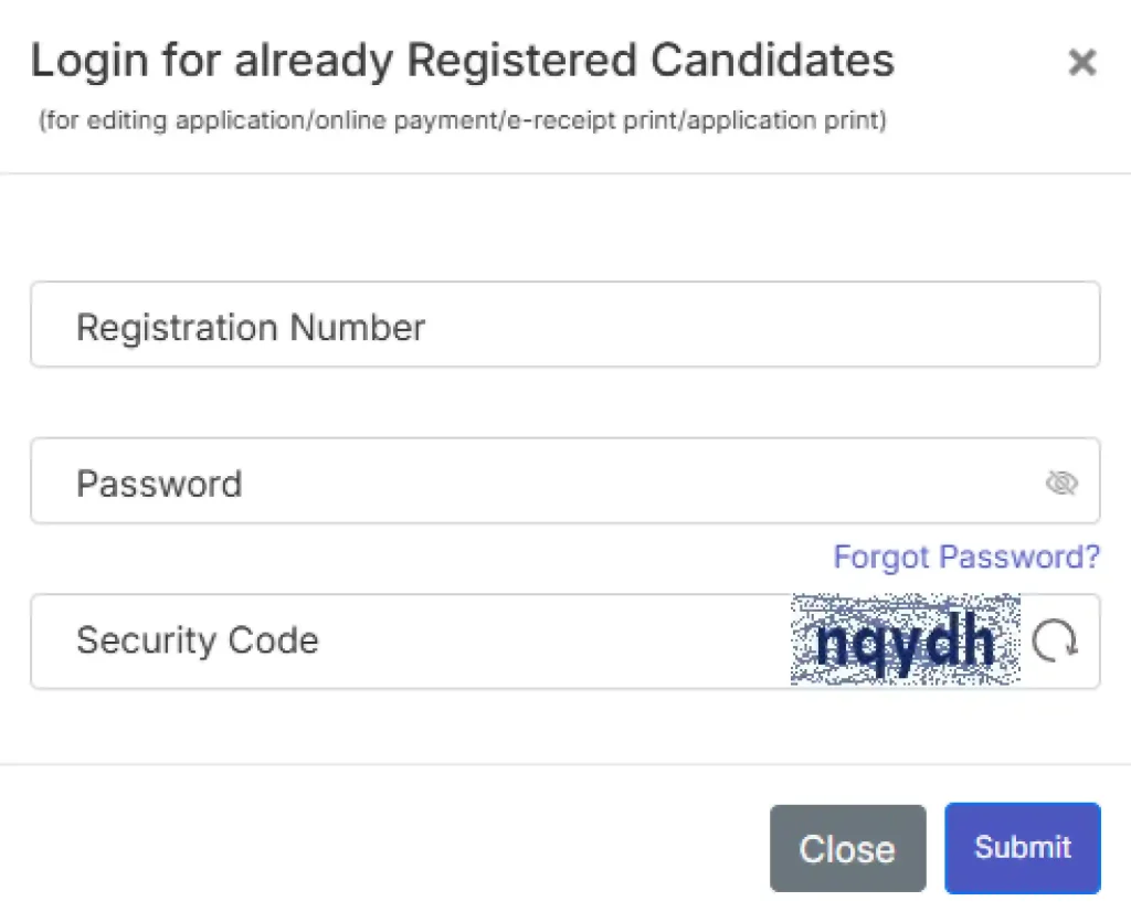 Login form for UPCISB Recruitment 2026