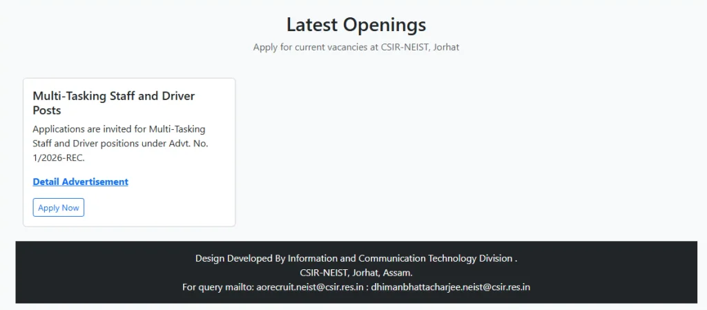 CSIR NEIST MTS and Driver Recruitment 2026 CSIR NEIST MTS and Driver Recruitment 2026 apply now option