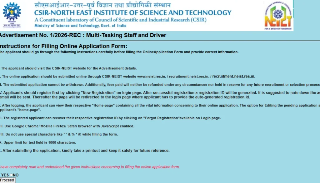 CSIR NEIST MTS and Driver Recruitment 2026 instructions for CSIR NEIST MTS and Driver Recruitment 2026