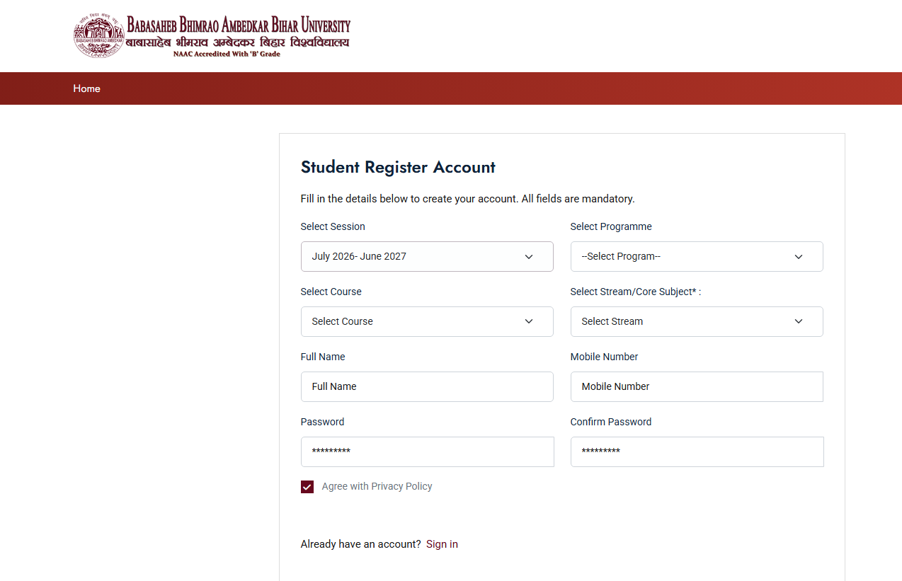 BRABU UG Admission 2026-30