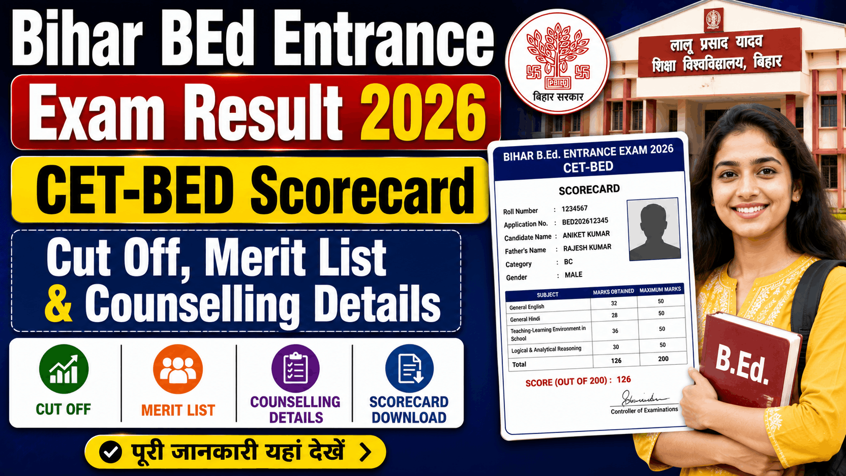 Bihar BEd Entrance Exam Result 2026