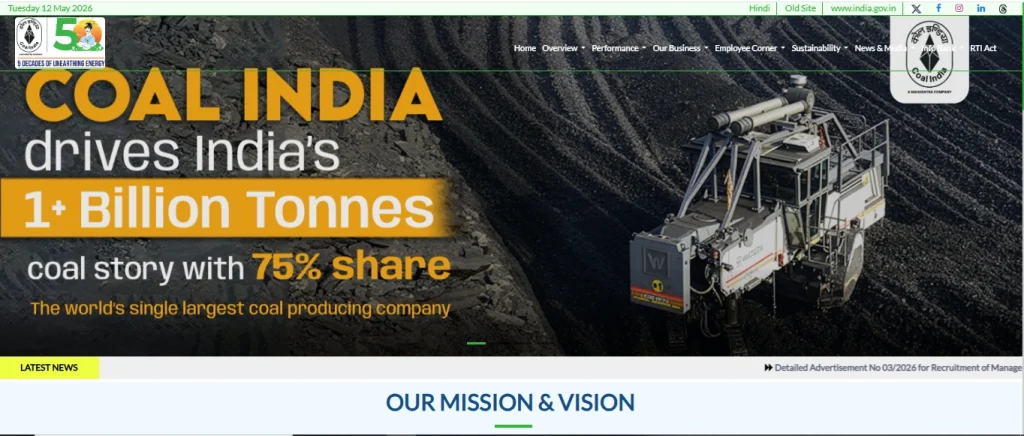 Coal India Management Trainee Recruitment 2026 Site