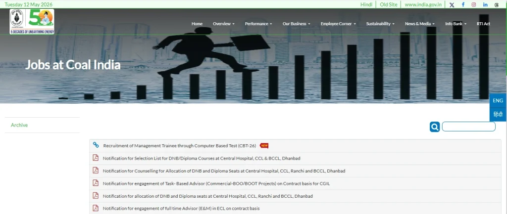 Coal India Management Trainee Recruitment 2026 Apply