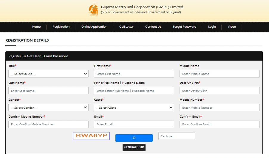 Gujarat Metro Rail Non Executive Recruitment 2026 registration
