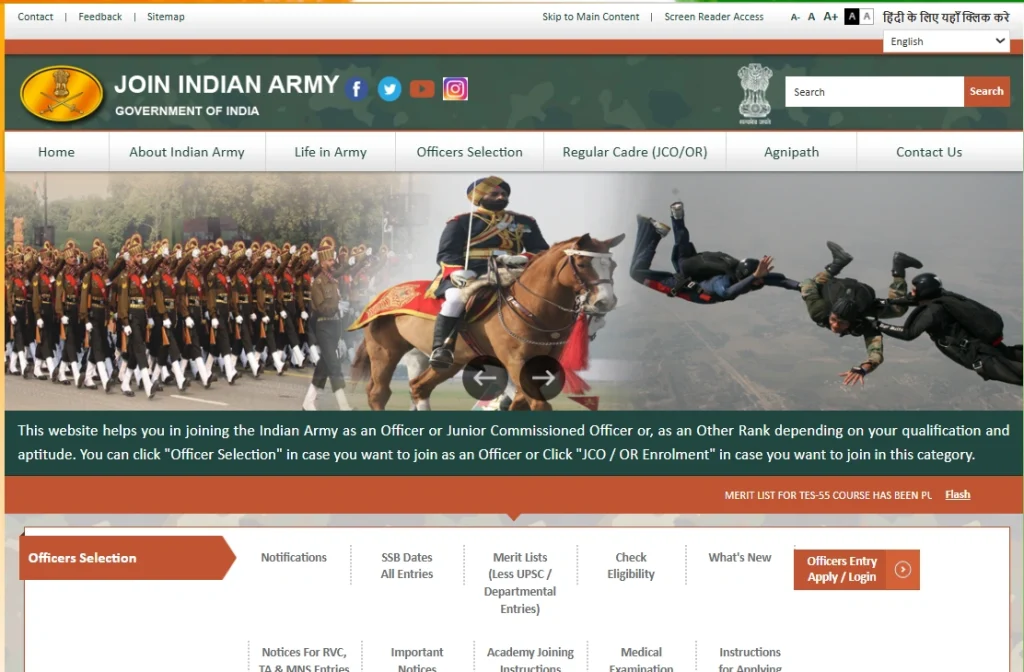 Indian Army TES 56 Recruitment 2026 official site