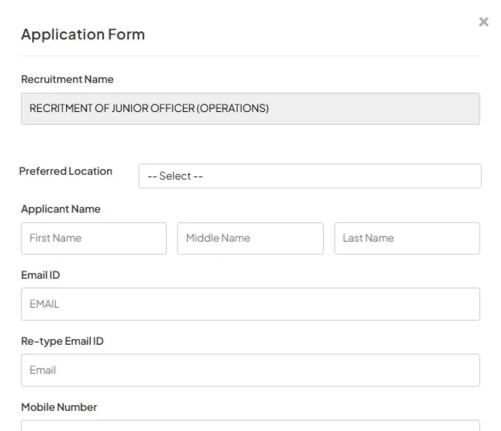 Application form for South Indian Bank Junior Officer Recruitment 2026