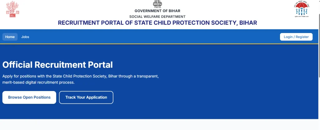 Login and Registration option for Bihar Jila Bal Sanrakshan Ikai Recruitment 2026