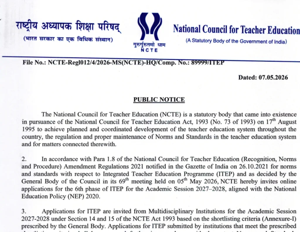 Official Notification image of NCTE Online Application For 2027-28