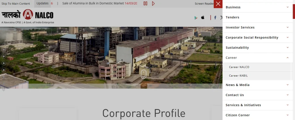 NALCO website homepage for NALCO Non-Executive Recruitment 2026
