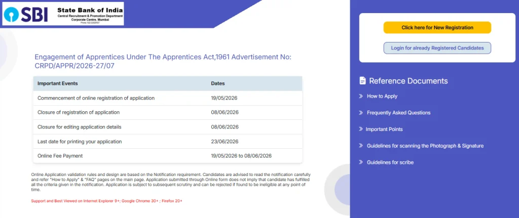 NALCO Non-Executive Recruitment 2026 IBPS website registration and login for SBI Apprentice Recruitment 2026