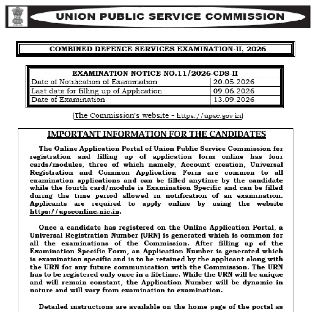 SSC CGL Vacancy 2026 Official Notification image of UPSC CDS II Recruitment 2026