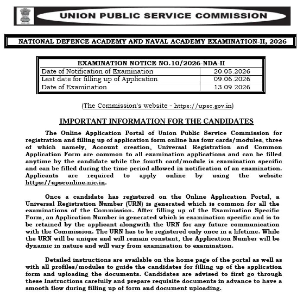 SSC CGL Vacancy 2026 Official Notification image of UPSC NDA 2 Recruitment 2026