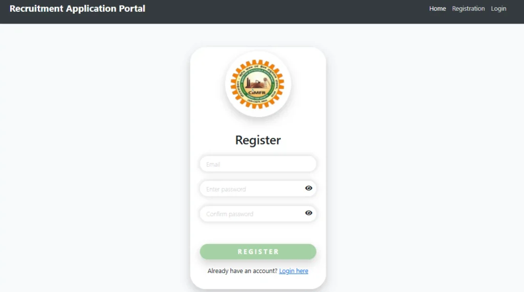 Registration form image of CSIR CIMFR Technician Recruitment 2026