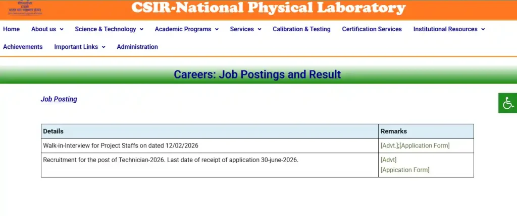 Application form link for CSIR NPL Technician Recruitment 2026