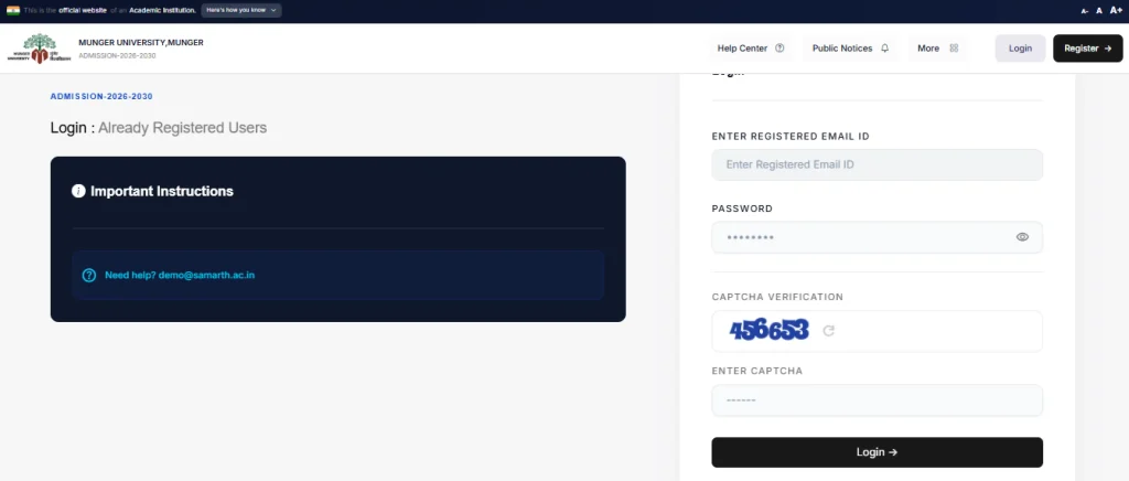 Login form image for Munger University UG Admission 2026