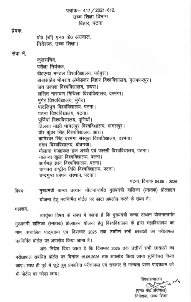 New Notice image of Mukhyamantri Kanya Utthan Yojana Graduation 2026