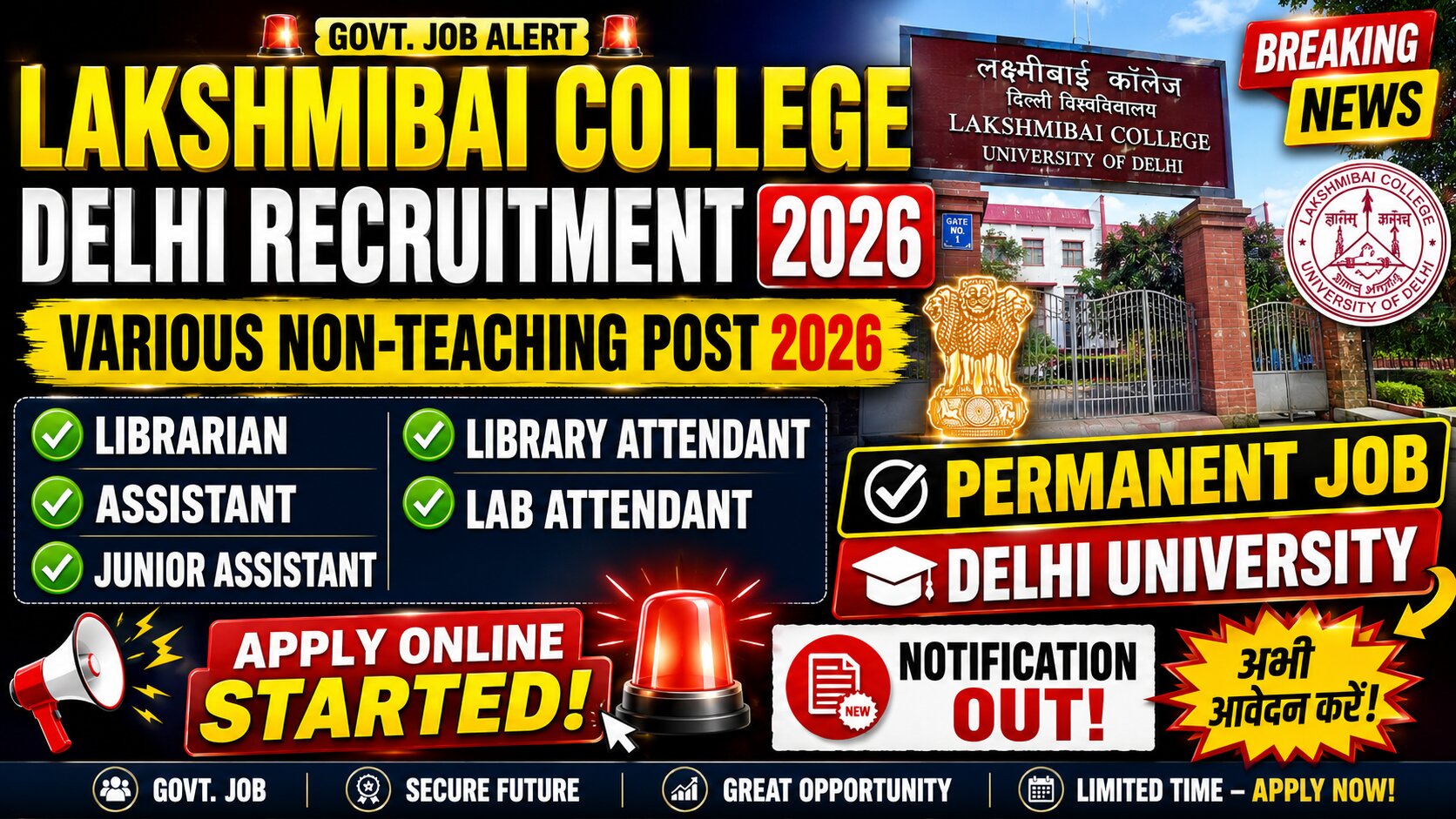 Delhi University Lakshmibai College Non-Teaching Recruitment 2026 Delhi University Lakshmibai College Non-Teaching Recruitment 2026