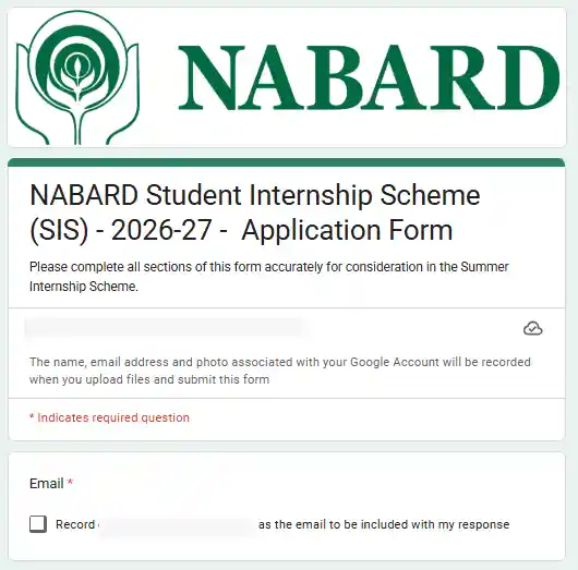 Google form image for NABARD Internship 2026