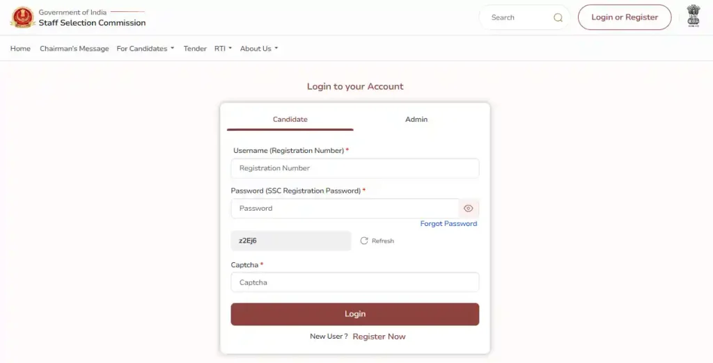 Registration option for SSC JSA / LDC LDCE 2025
