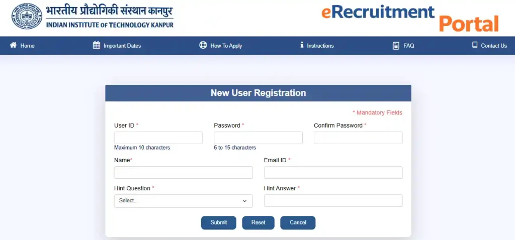 Registration form image of IIT Kanpur Non Teaching Recruitment 2026