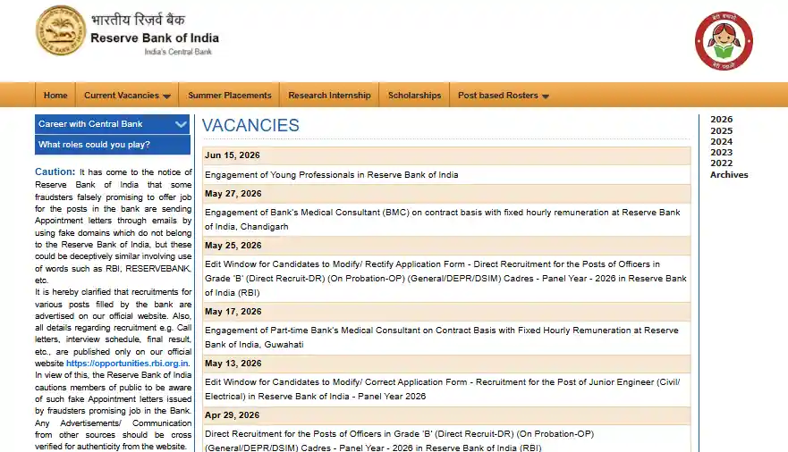 Young Professinals option for RBI Young Professional Recruitment 2026