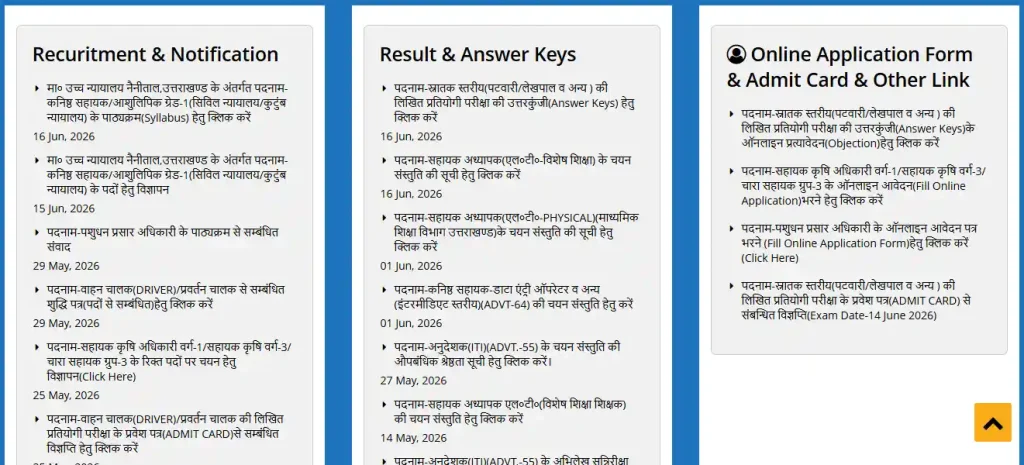 Online Application section for UKSSSC High Court Recruitment 2026