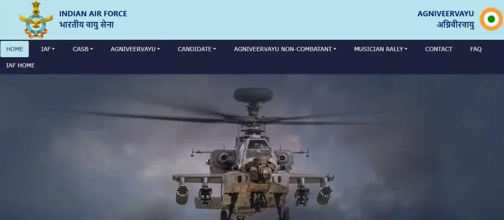 Indian Air Force website homepage of Indian Air Force Agniveervayu & Airmen Intake 02/2027