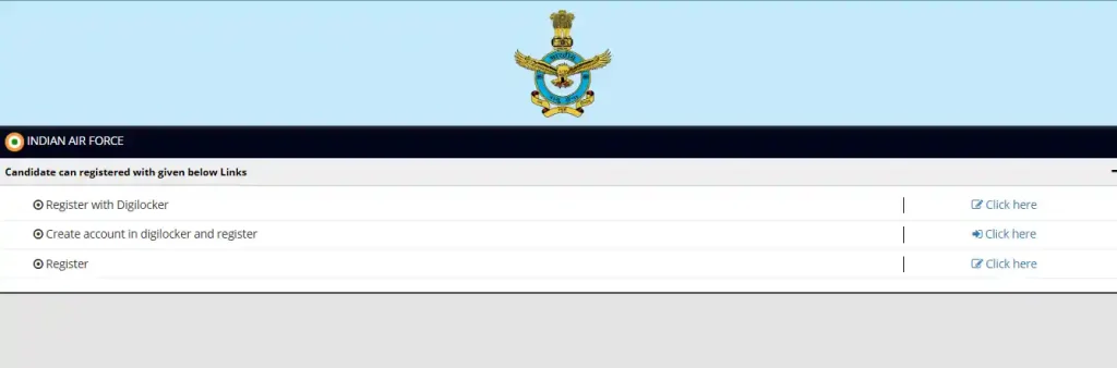 Registration option for Indian Air Force Agniveervayu & Airmen Intake 02/2027