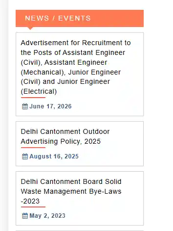 News / Event Section for Delhi Cantonment Board Recruitment 2026